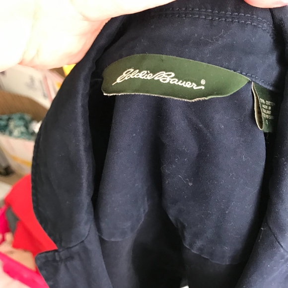 Eddie Bauer Navy Cotton Button Down Jacket - 4 - Picture 4 of 6